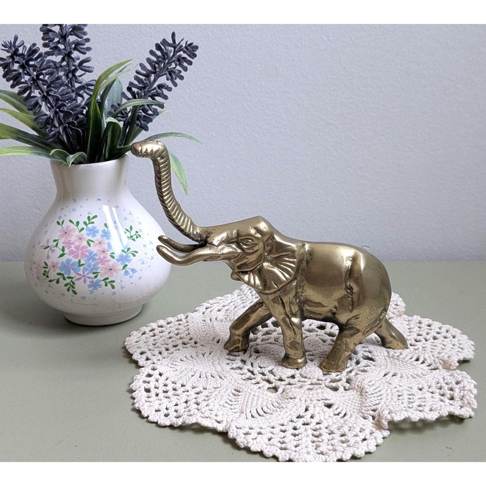 Vintage Solid Brass Elephant Figurine Made in Taiwan Lucky Elephant Home Decor